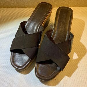 Donald J Pliner Brown Stretch Fabric Wedge Sandals
